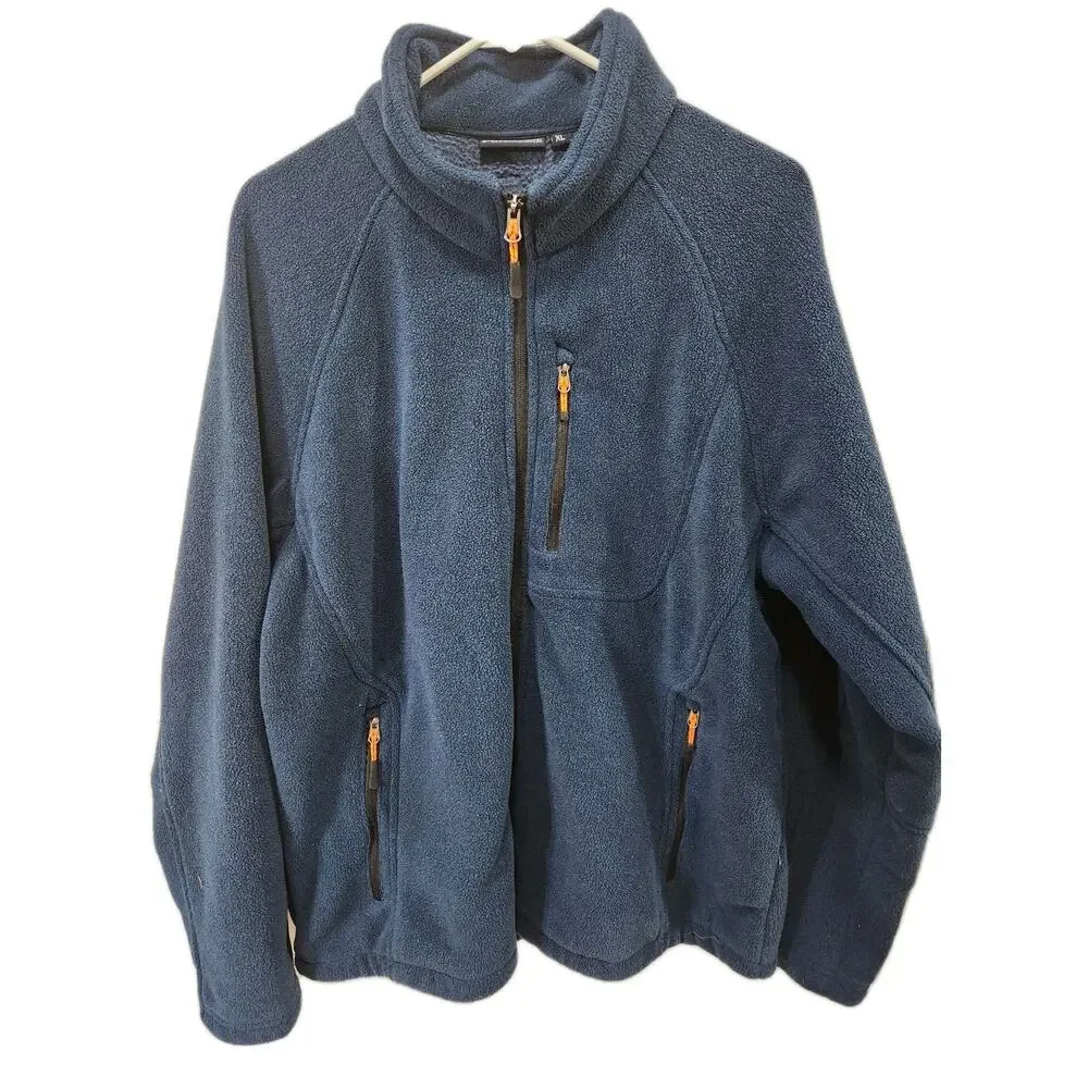 PGA Tour Mens Full Zip Fleece Jacket Blue Golf Midweight Mock Neck Size XL